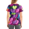 thumbnail image 5 of Womens Valentine Day Scrubs Love Heart Print Short Sleeve Nursing Workwear V Neck Plus Size Cute Nurse Uniform with Pockets Purple Pink M, 5 of 5