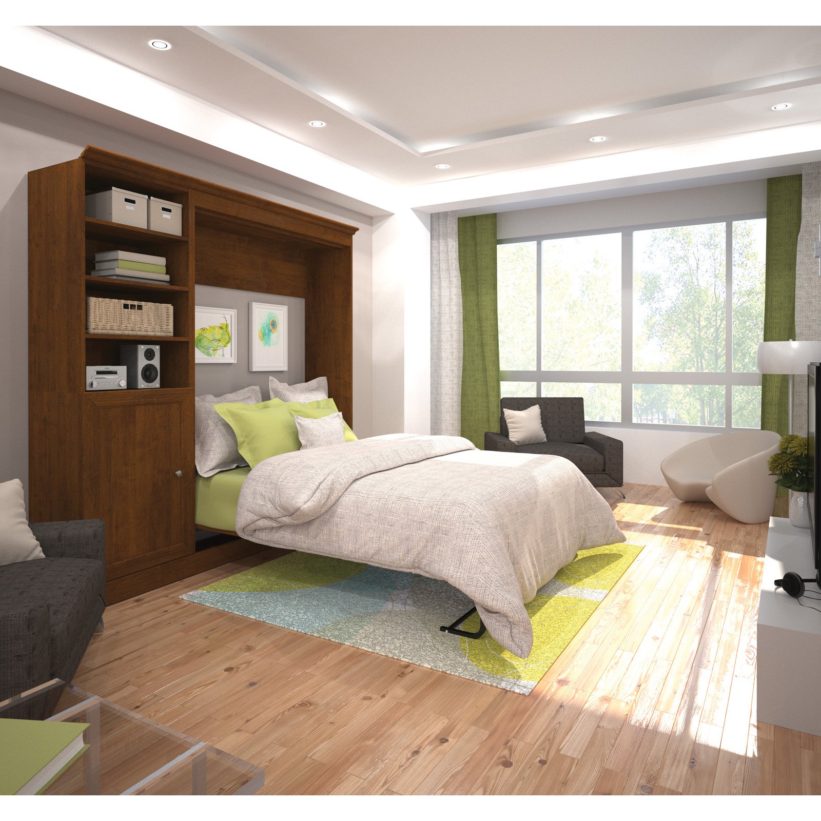 Versatile by Bestar 84'' Full Wall Bed Kit featuring Storage with Door in Tuscany Brown