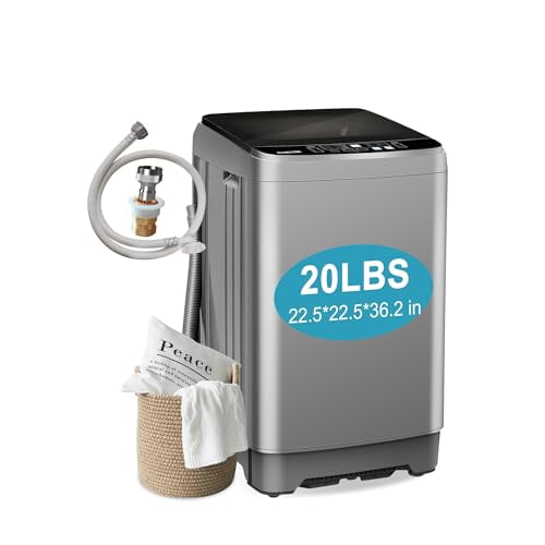 20 LBS Fully Automatic Portable Washing Machine, 10 Wash Programs 8 Water Levels Compact Washer with Child Lock, Imbalance Correction & Self‑Clean Function for Apartment RV Family Use