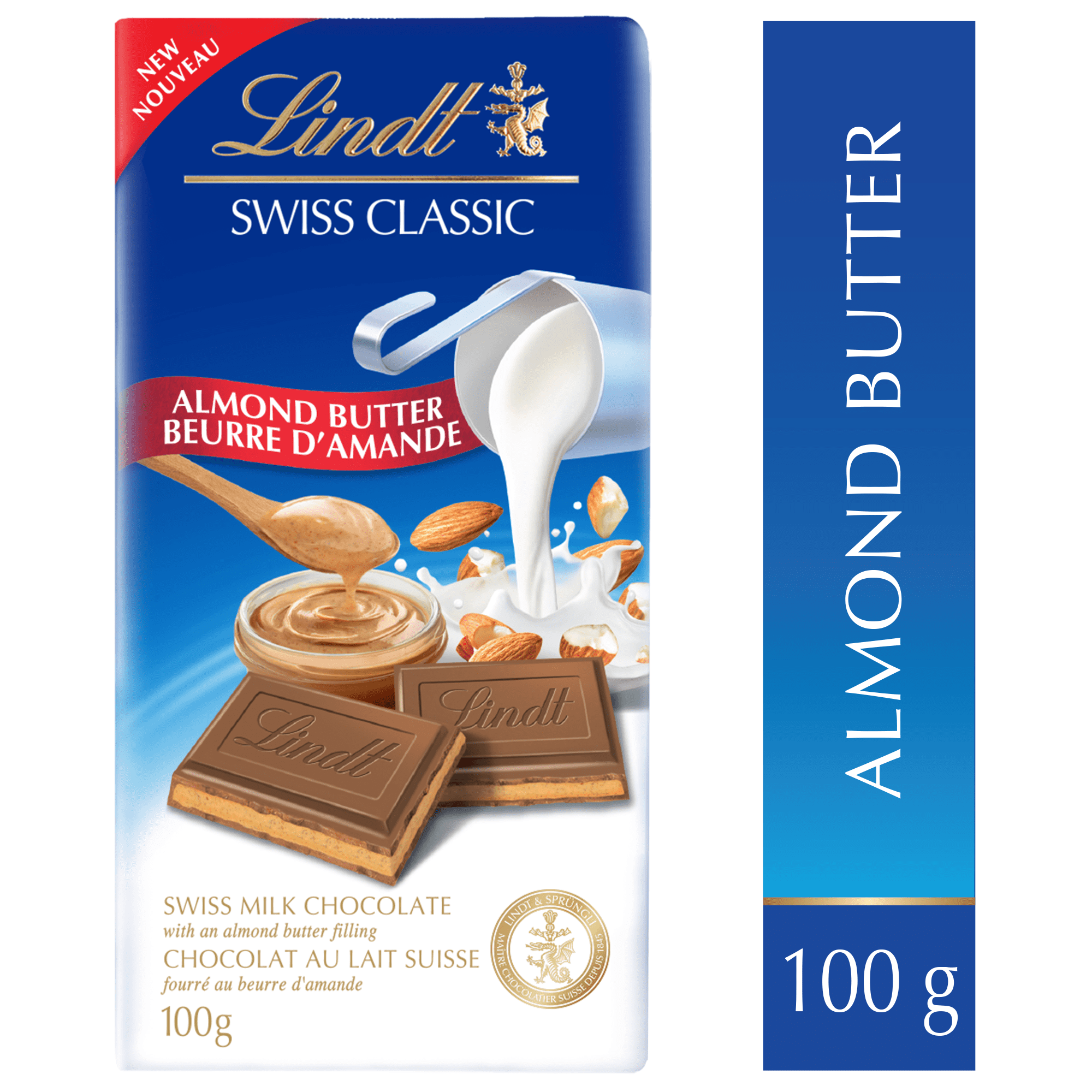 Lindt SWISS CLASSIC Milk Chocolate Almond Butter Bar, 100g, LINDT SWISS CLASSIC ALMOND BUTTER 100G