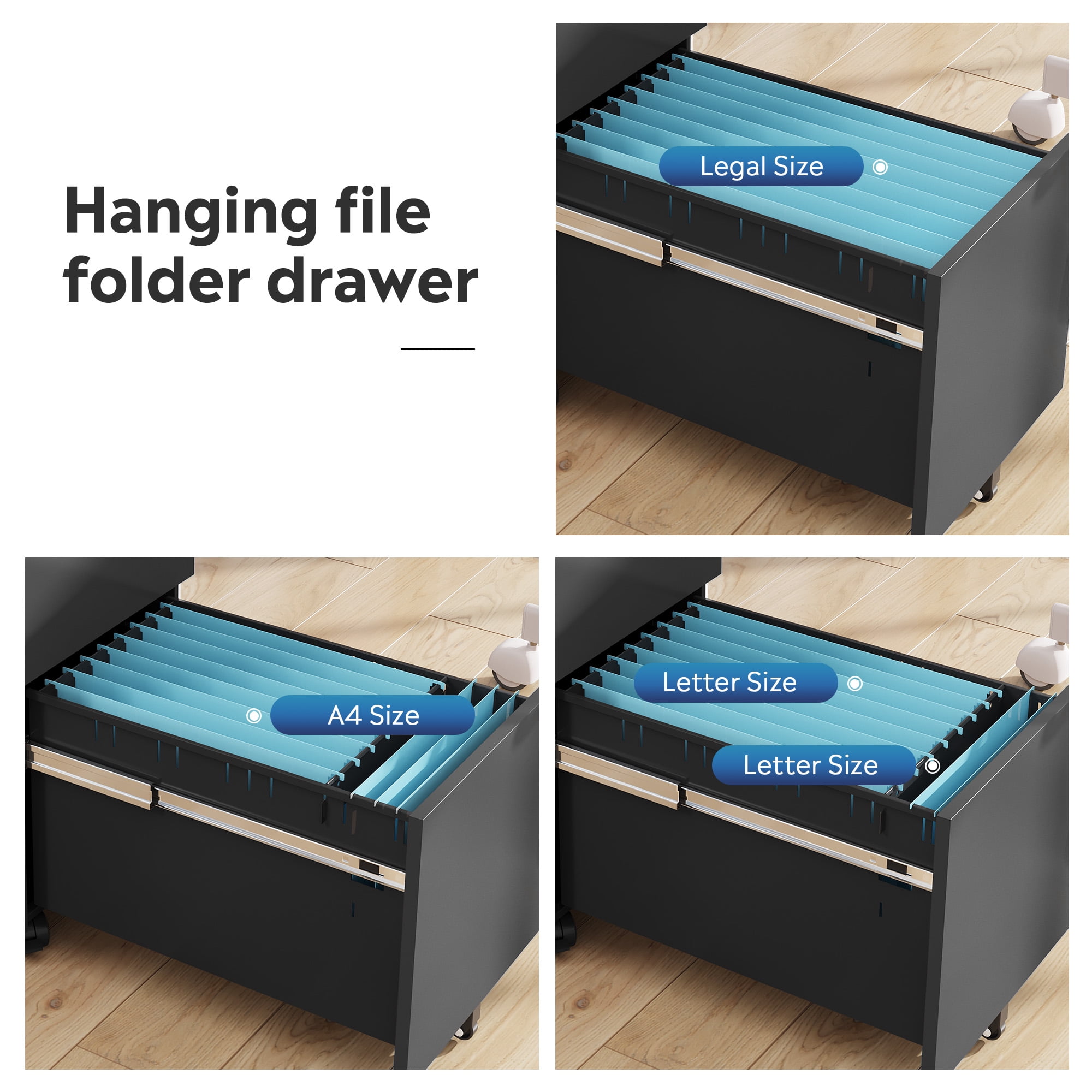 GALAXHERO 3-Drawer File Cabinet, Vertical Metal Filing Cabinet with Lock, Mobile Office Cabinet with Drawers for Home Office, Legal,Letter, A4-Size Files, Black