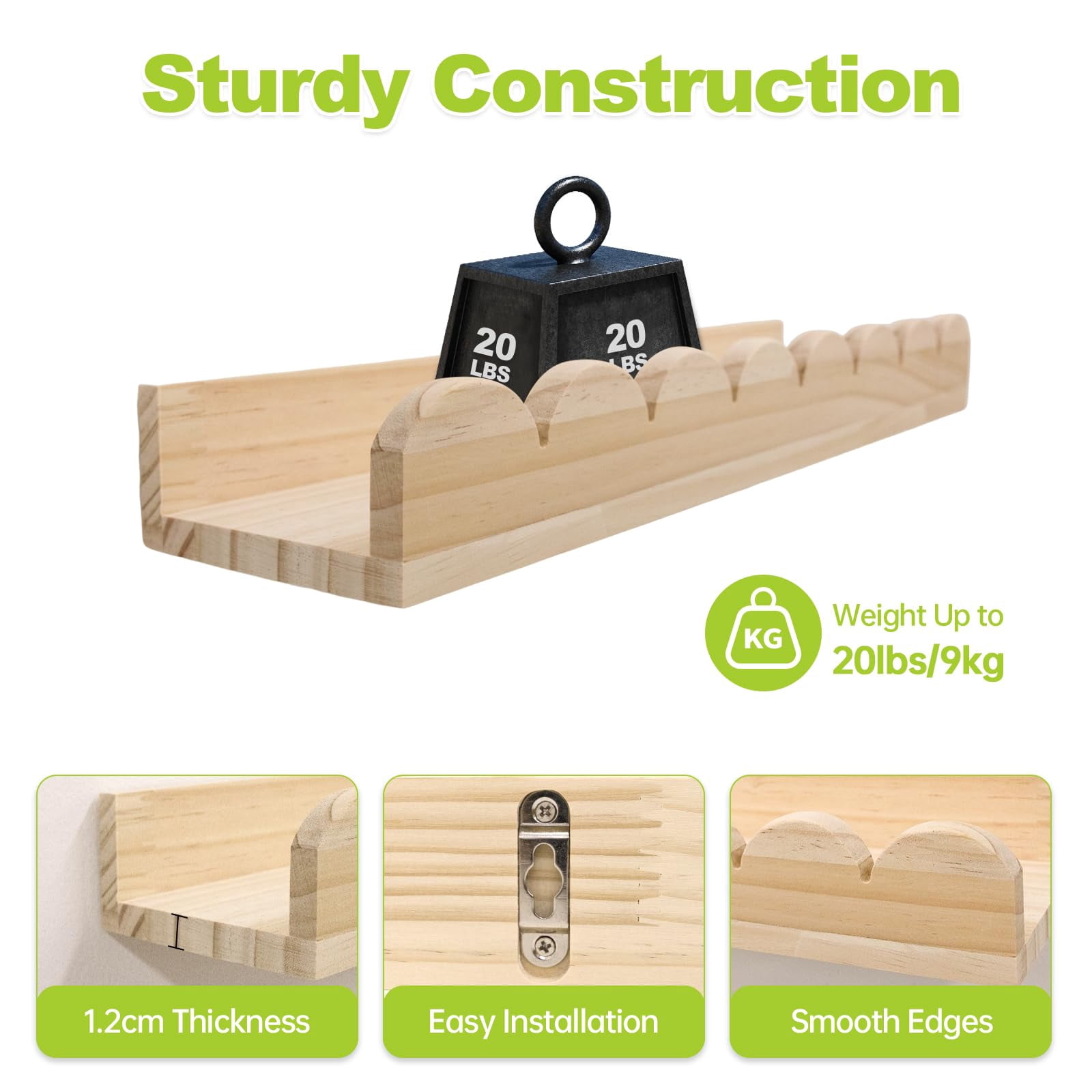 MIOCLYD Floating Book Shelves for Wall – 16'' Wooden Wall Shelf for Baby Boys & Girls Room, Books, Toys, Plants & Décor Storage (4-Pack)