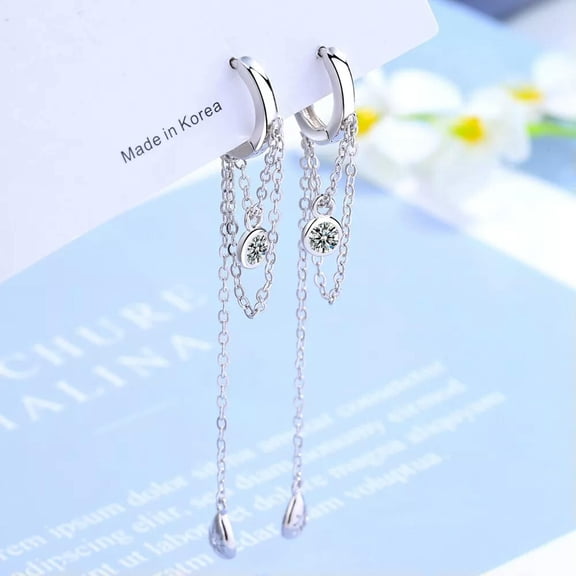 K-KED 925 Sterling Silver Chain Drop Zircon Earrings Hoop Huggie Women Delicate Jewelry New
