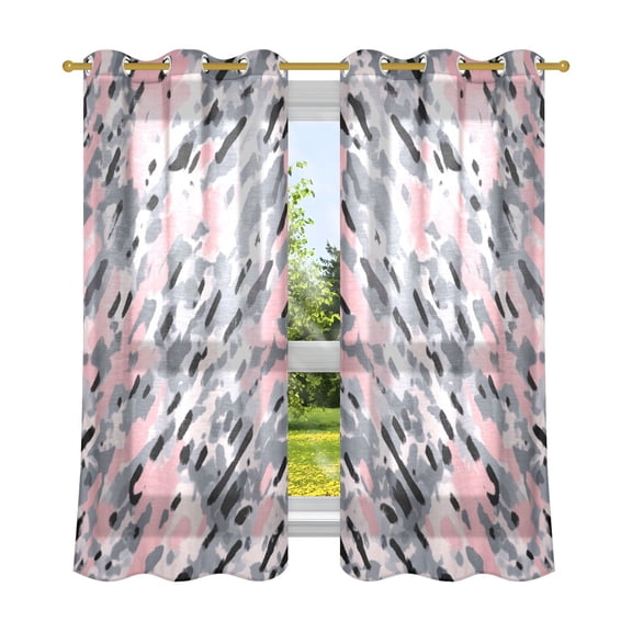 2 Panels Set Blackout Curtains Thermal Insulated Sun Protection Room Darkening Drapes for Bedroom Gray and Pink Pattern