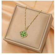 18KGP Green Jade Clover Shaped Pendant Necklace