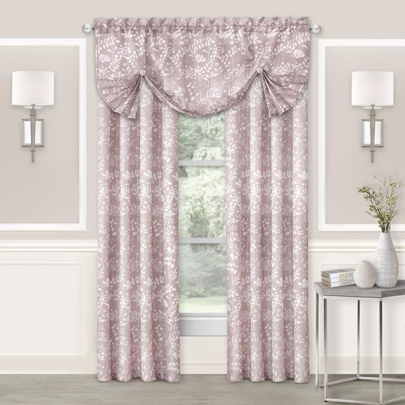 Complete 3 Pc. Shabby Pastel Floral Rod Pocket Window Curtains & Valance Set - Blush/Pink, 63 in. Long