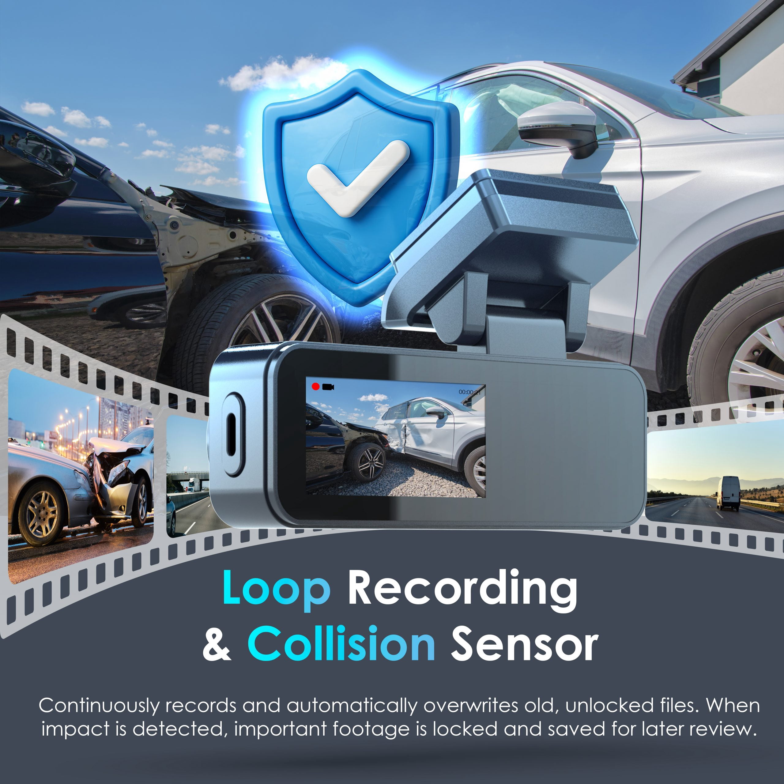 Rexing 2K Front and 1080P Rear Dash Cam with App Control, WiFi, Dual Camera System, Loop Recording, Parking Monitor