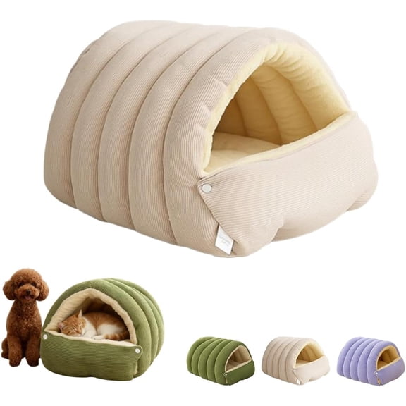 Enclosed Cat Bed Cave with Hooded Cover, Warm Plush Cat Cave Bed for Indoor Cats & Small Dogs, Cozy Calming Pet Tent with Removable Washable Cushion
