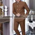 thumbnail image 3 of Trajes de estilo chino para hombre, traje de cuello alto, doble botonadura, 3 bolsillos reales, traje de boda ajustado (Blazer + Pantalones), 2 piezas, 3 of 5