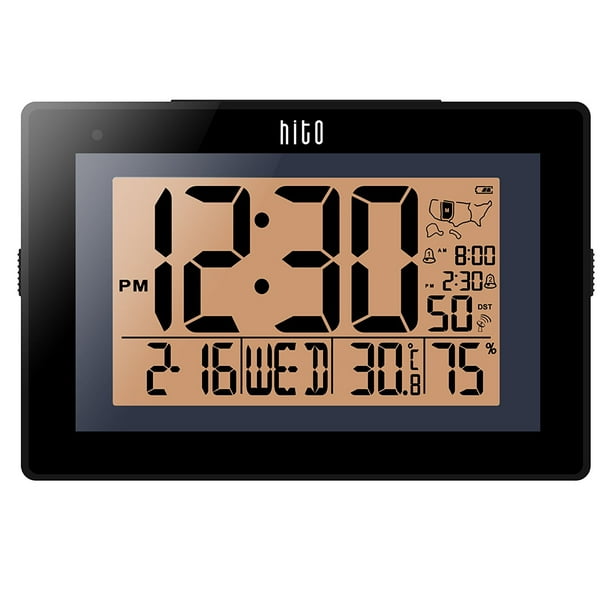 HITO Extra Large Atomic Radio Controlled Desk Wall Clock w_ Auto Time Set_ Dual Alarms_ Auto
