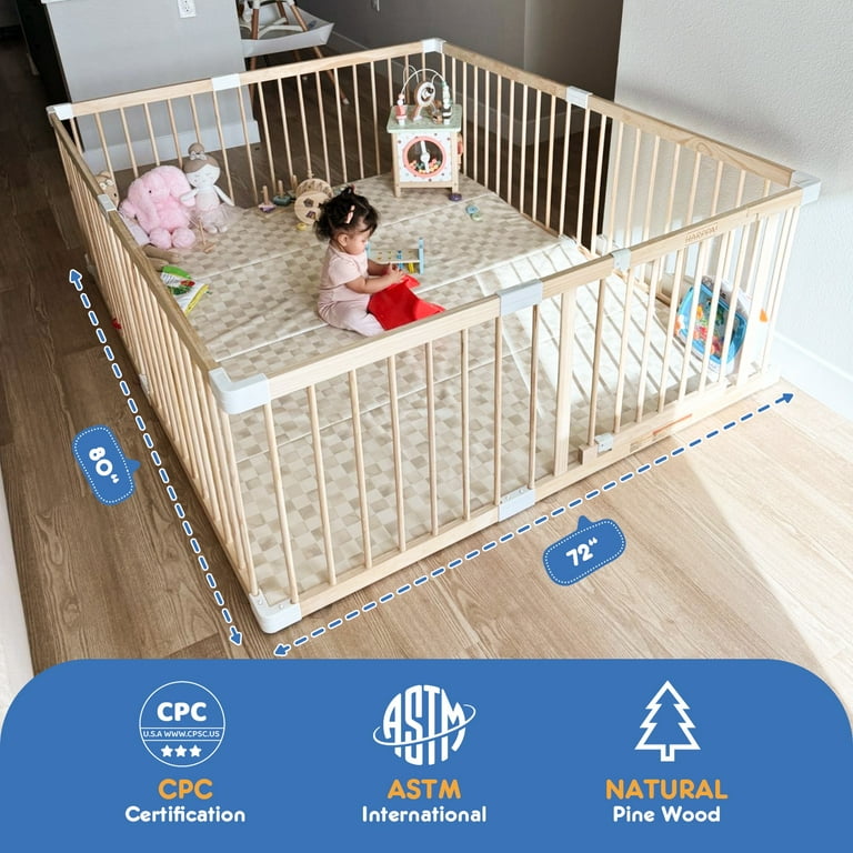 Wooden Baby Extendable Playpen Kiddy Cots Giant Natural Timber