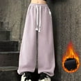 thumbnail image 2 of WRKEKC Girls Fleece Sweatpants Oversized Baggy Fitting Cuffed Hem Trendy Solid Color Streetwear Comfy Fall Winter Pants for Girls 8-16 Years, 2 of 4