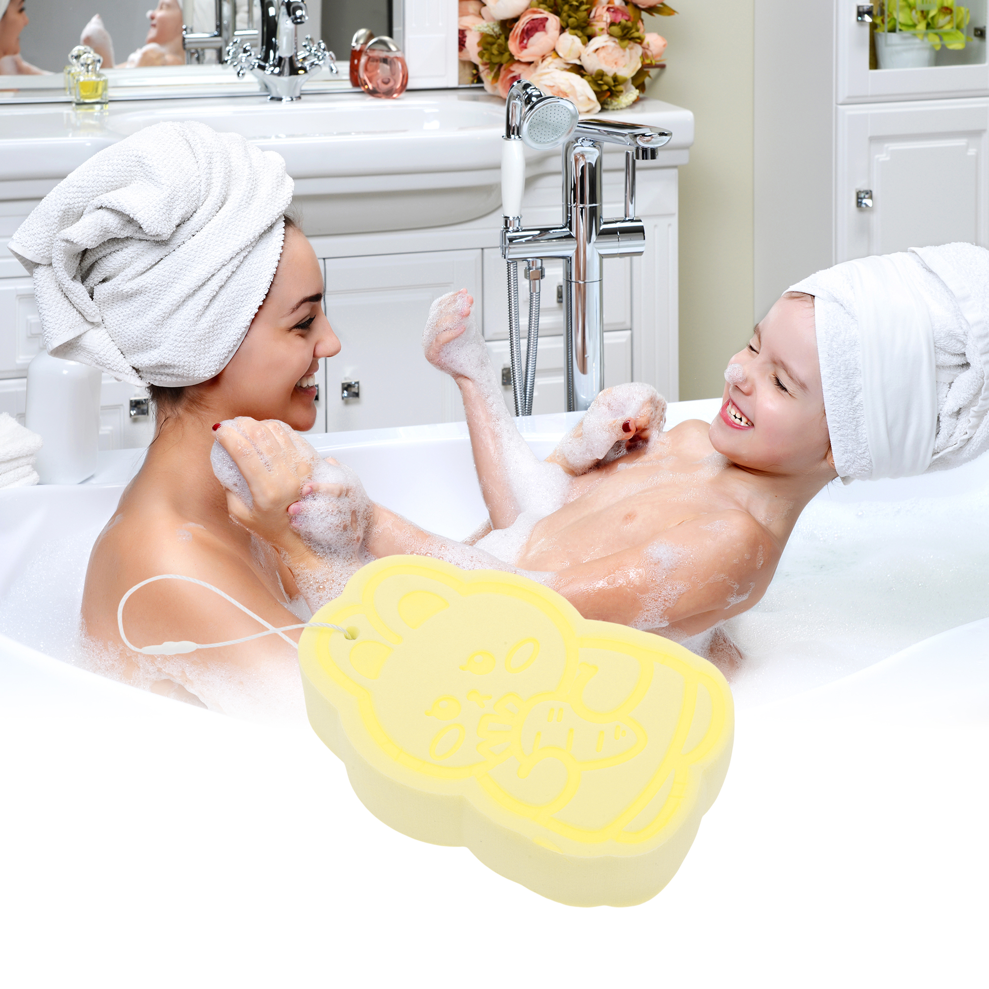 Unique Bargains Rabbit Bath Sponge Body Scrubber 1 Pc Yellow