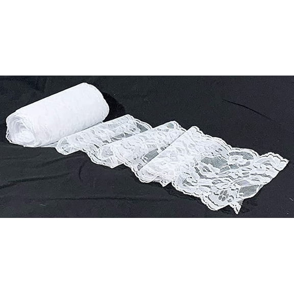 Jutemill Brand - White Lace 5.5" x 5 Yards Wide - Tulle Fabric Ribbon - Wedding Party Favors and Decoration, Event Decorators and Wedding Planners
