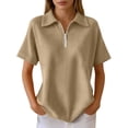 thumbnail image 2 of Polo Shirts for Women with Zip Collared Short Sleeve Waffle Solid Casual Womens Summer Tops Dress Shirts, 2 of 5