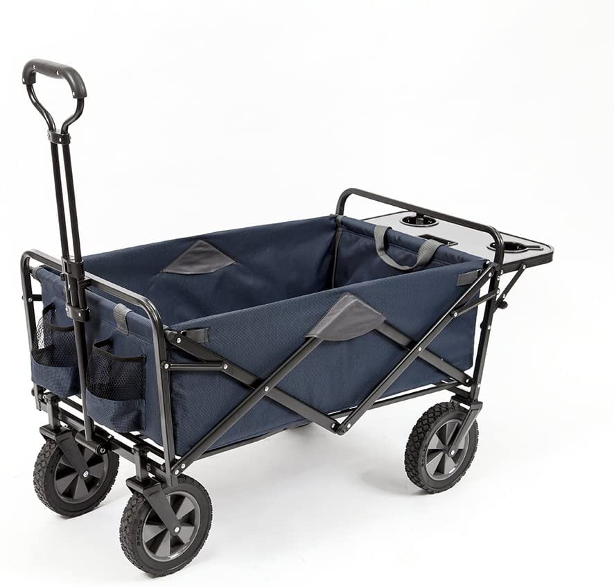 Mac Sports Collapsible Outdoor Utility Wagon with Folding Table and Drink Blue 