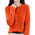 thumbnail image 3 of Cardigan Sweaters for Women Button Down Cardigans Lightweight Crewneck Knit Sweaters Trendy Dressy Tops Outwear OIOLOYJM Saffron M, 3 of 7