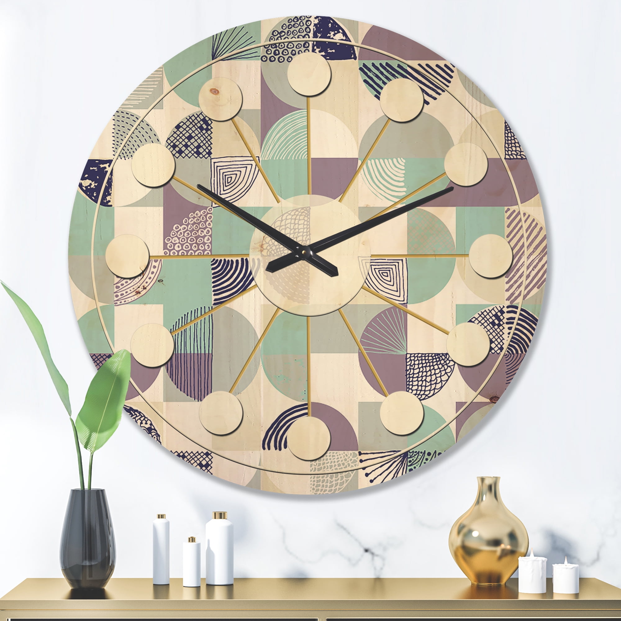 Designart 'Geometrical Retro Design XV' Mid-Century Modern Wood Wall Clock