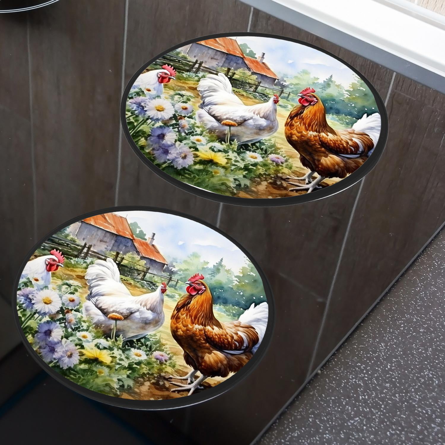 Stove Burner Covers 4 Pcs for Home Decor Cooktop Decorative ,Chicken and Rooster in The Grass creative, Round Electric Stove Burner Covers 8Inch And 10Inch