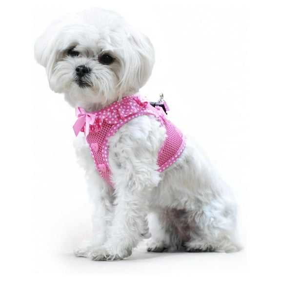 Dog Harness - No Choke Dog Harness, Dog Vest, Mesh Polyester, Pet Harness, Simple Step in and Go Design, Harness for Dog - Pink Polka Dot - M Medium
