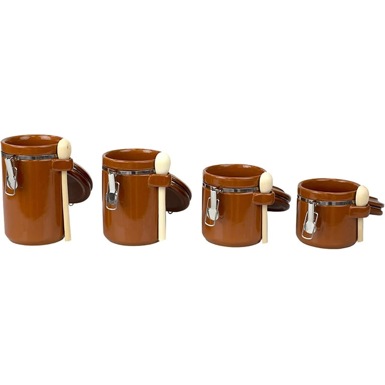 Foraineam 4-Piece Ceramic Canister Set Airtight Food Storage Container with  Clamp Top Lid and Wooden Spoon