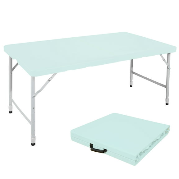 4 FT Folding Table with Gravity Lock and Height Adjustment, Fold in Half  Plastic Table with Carry Handle, Steel Legs and Non Scratch Feet Caps, Portable Table for Camping, Picnic, Party, Blue