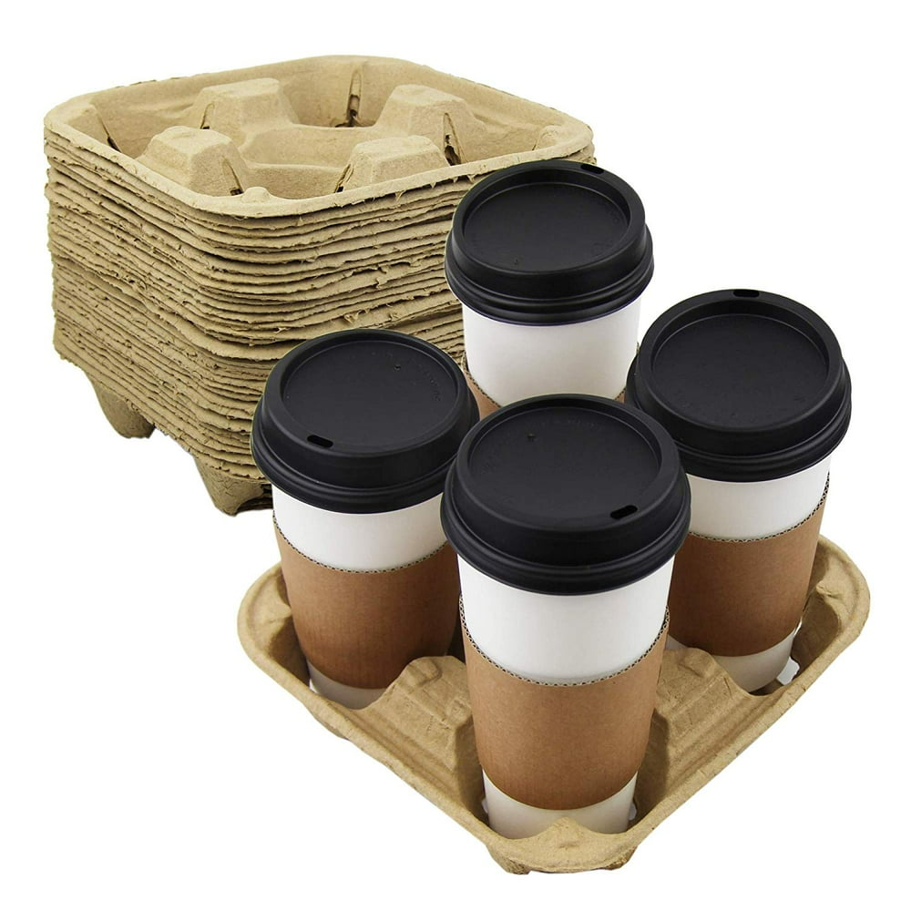 [45 Pack] Pulp Fiber Drink Carrier Tray Biodegradable 4 Cup Container