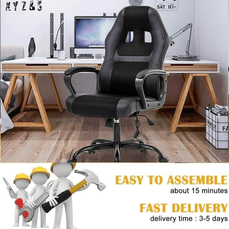 Dkeli Massage Gaming Chair Video Game Chair Ergonomic Computer Office Desk Chair with A Vibrator Lumbar Support, Headrest,Flip Up Armrest, White