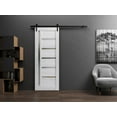 thumbnail image 3 of Sturdy Barn Door 42 x 80 inches | Quadro 4088 Nordic White with Frosted Glass | 8FT Rail Hangers Heavy Hardware Set | Solid Panel Interior Doors, 3 of 5