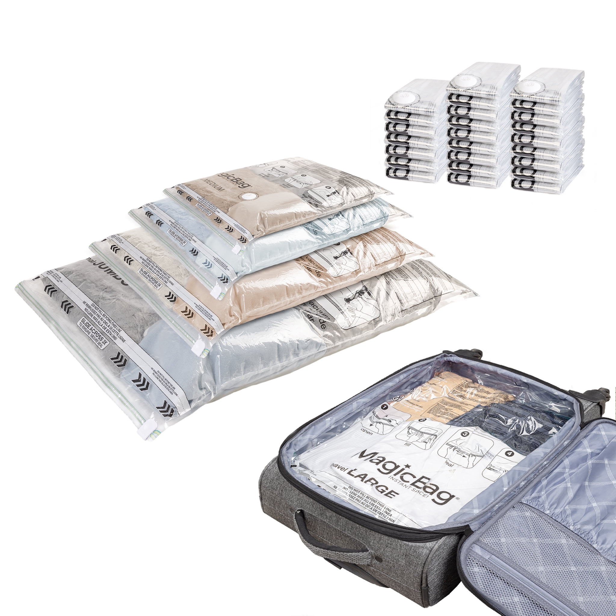 MagicBag Variety Pack Vacuum Storage Bags, 30 Pack Flat Compression Bags for Clothing & Bedding, Space Saving & Airtight