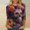 #0176-Multicolor, variant on Women's Day of the Dead Pattern Round Neck 3/4 Sleeve Pullover T Shirt Casual Loose Top for Summer Wear