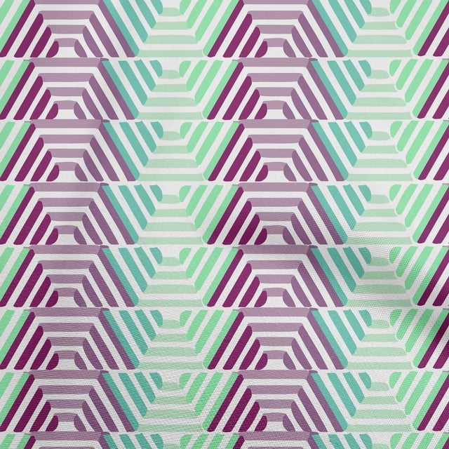 oneOone Polyester Spandex Turquoise Blue Fabric Geometric Hexagon Stripes Sewing Craft Projects Fabric Prints By Yard 56 Inch Wide