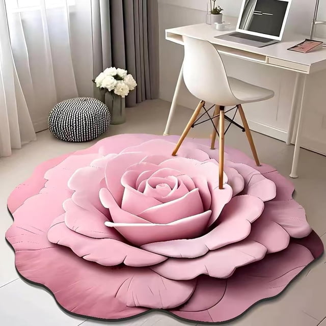 Floral Plush & Diatomaceous Earth Floor Mat, 3D Visual Flower Shaped Diatom Mud Floor Rugs, Realistic Pattern Non-Slip Absorbent Mat for Bedroom, Kitchen, Living Room