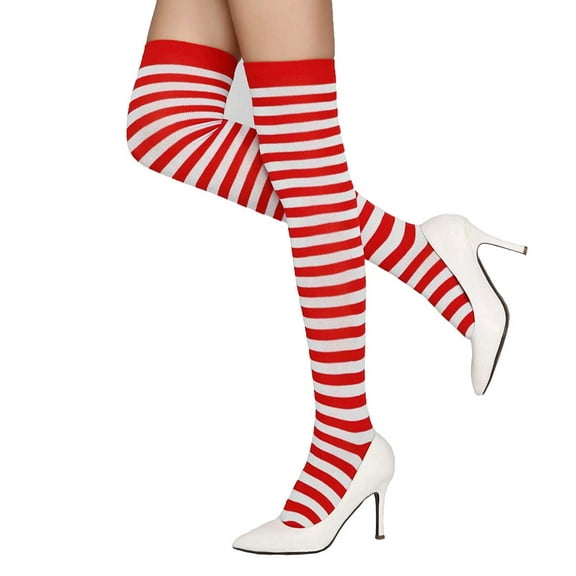 Douhoow 1 Pair Women Over Knee Long Stripe Printed Stockings Thigh High Socks
