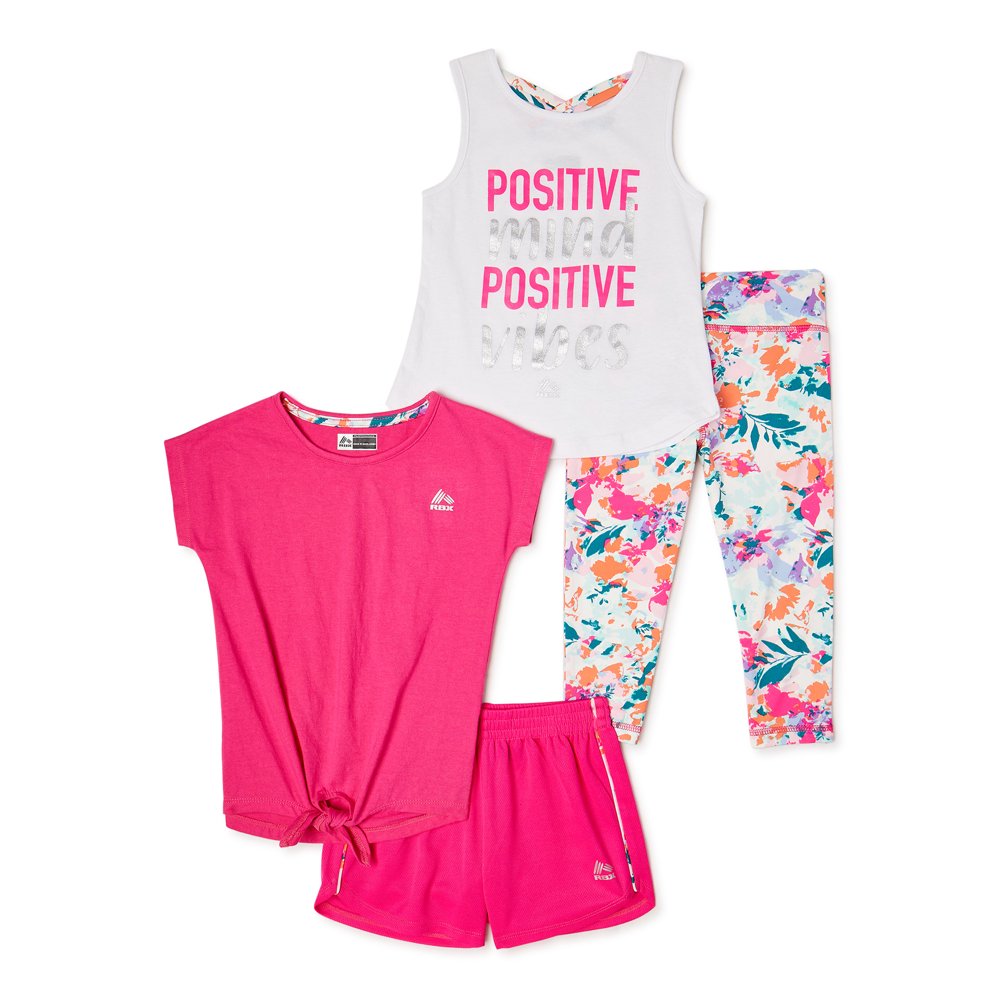 RBX RBX Girls Graphic Active Tank, Performance TShirt with Tie, Printed legging and Running
