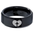 thumbnail image 2 of Tungsten Religious Cross Heart Love Band Ring 8mm Men Women Comfort Fit Black Beveled Edge Polished, 2 of 4