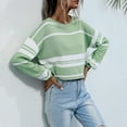 thumbnail image 3 of JINMGG 2024 Fall Winter Plus Size Sweaters for Women Clearance,Women's Vintage Knit Short-cut Pullover with Stripe Round Neck Sweater, 3 of 9