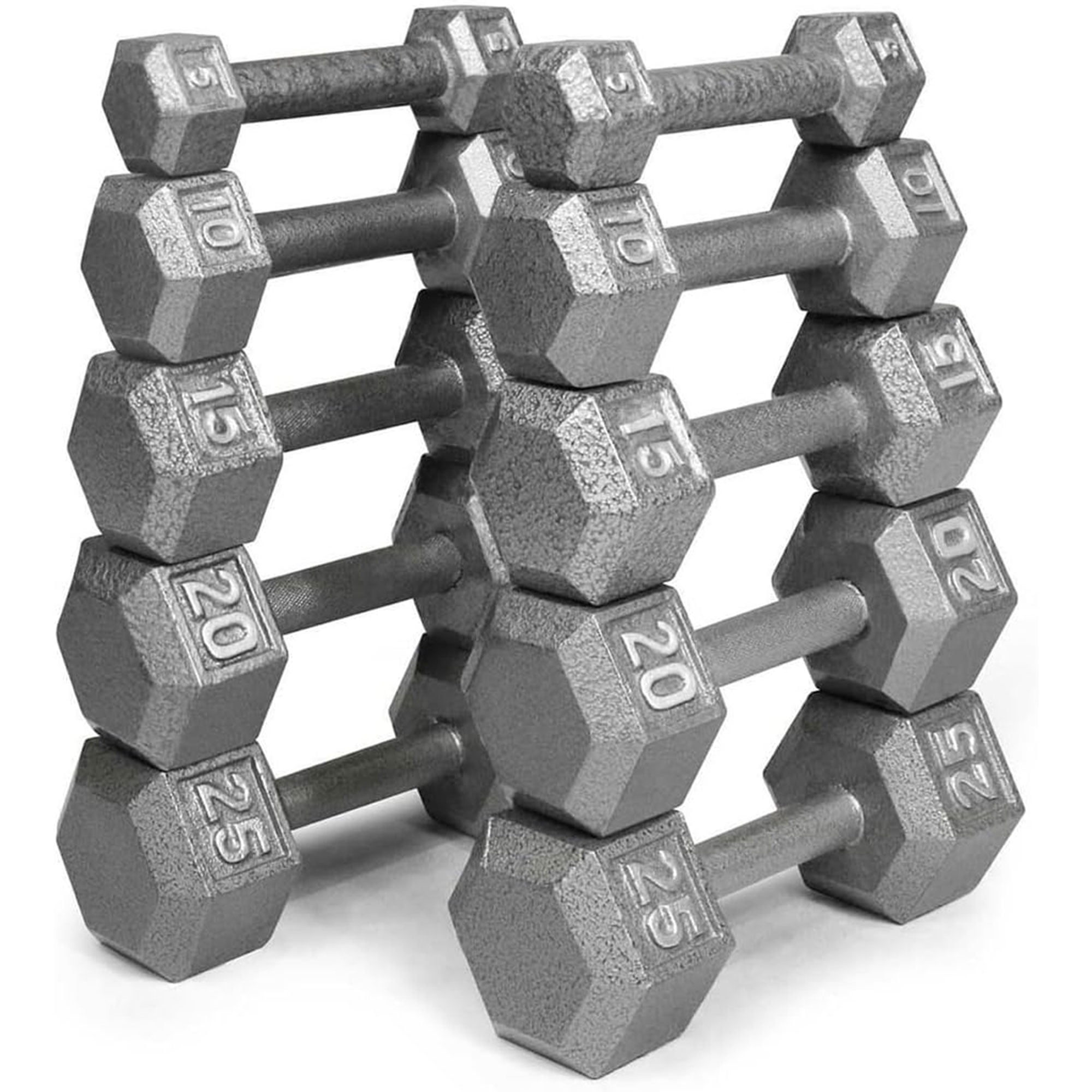 HolaHatha 5, 10, 15, 20, 25 lb Cast Iron Dumbbell Weight Set with Rack