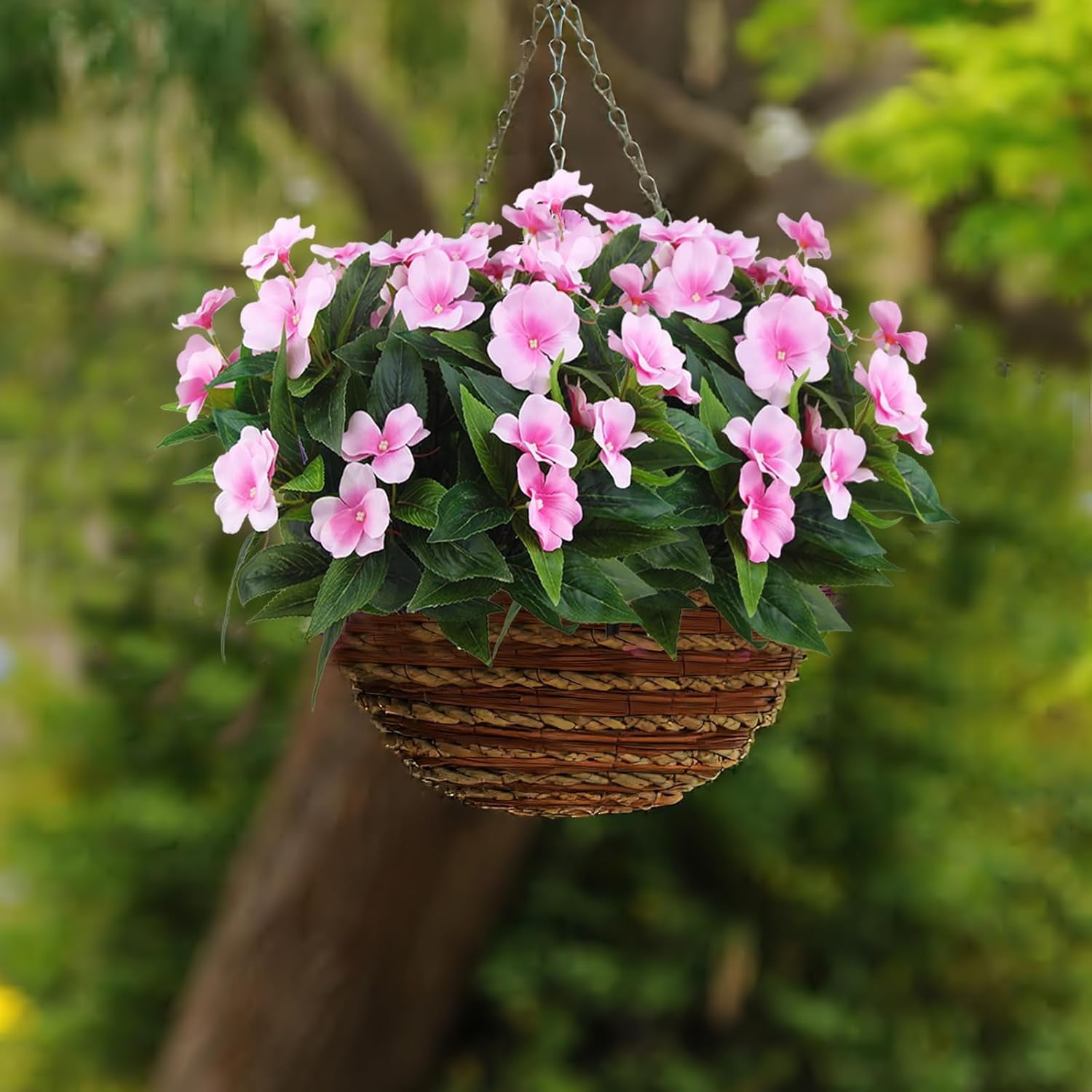 Artificial Flowers Outdoor Impatiens 4 Pcs 7 Branches Pink Flowers Fake Silk Flowers Impatiens Bushes Faux Flowers Bouquet for Wedding Table Centerpiece Holiday Home Decoration