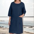 thumbnail image 2 of Vestido de verano para mujer, vestido suelto de lino y algodón a la moda, cuello redondo, vestido hasta la rodilla FLhrweasw Nuevo, 2 of 9