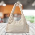 thumbnail image 3 of Bolso Hobo elegante para mujer, bolso informal acolchado de Color sólido para niñas, bolso de viaje (blanco), 3 of 5