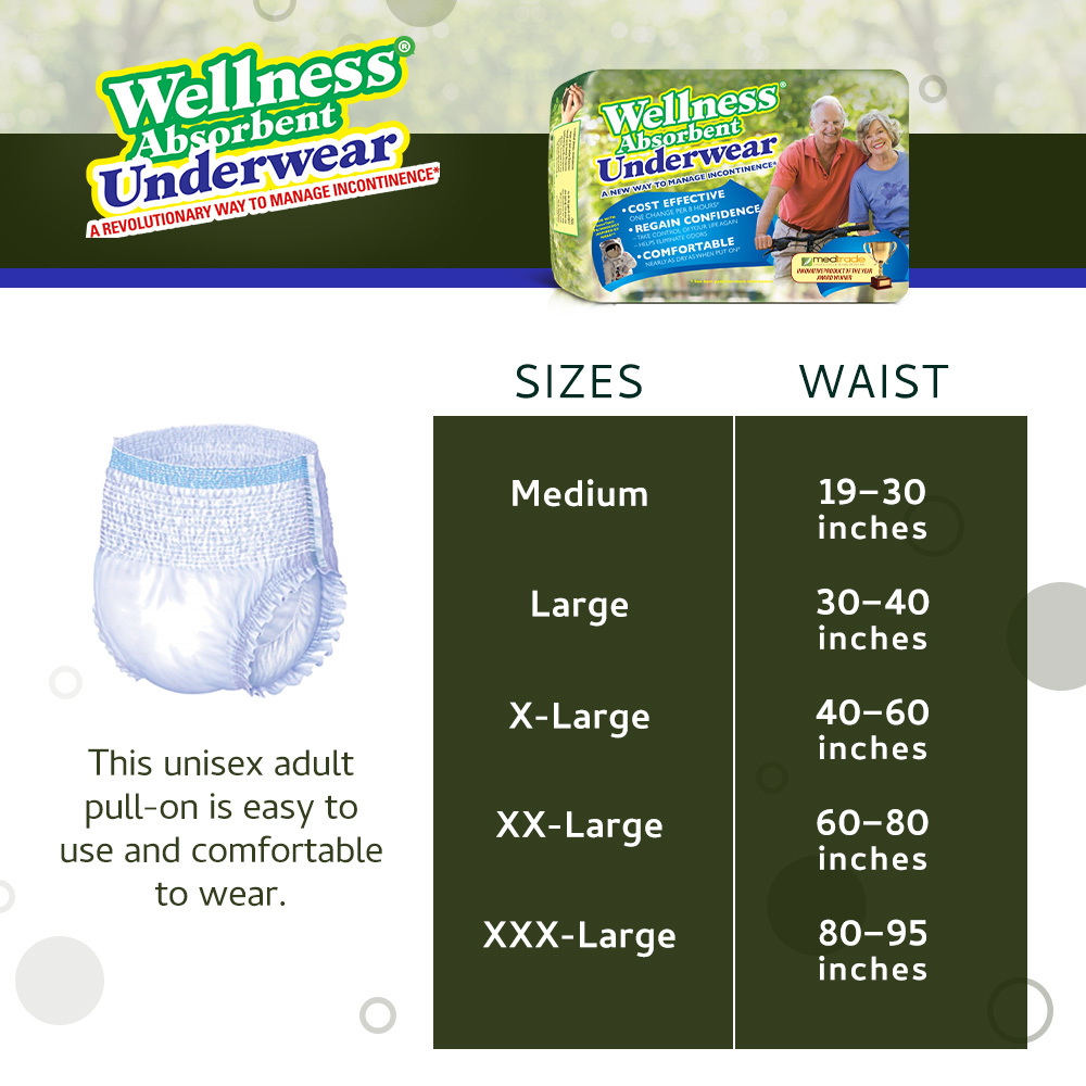 Unique Wellness Absorbent Overnight Pull Ups X Large Size 40 60 Waist 12 Count