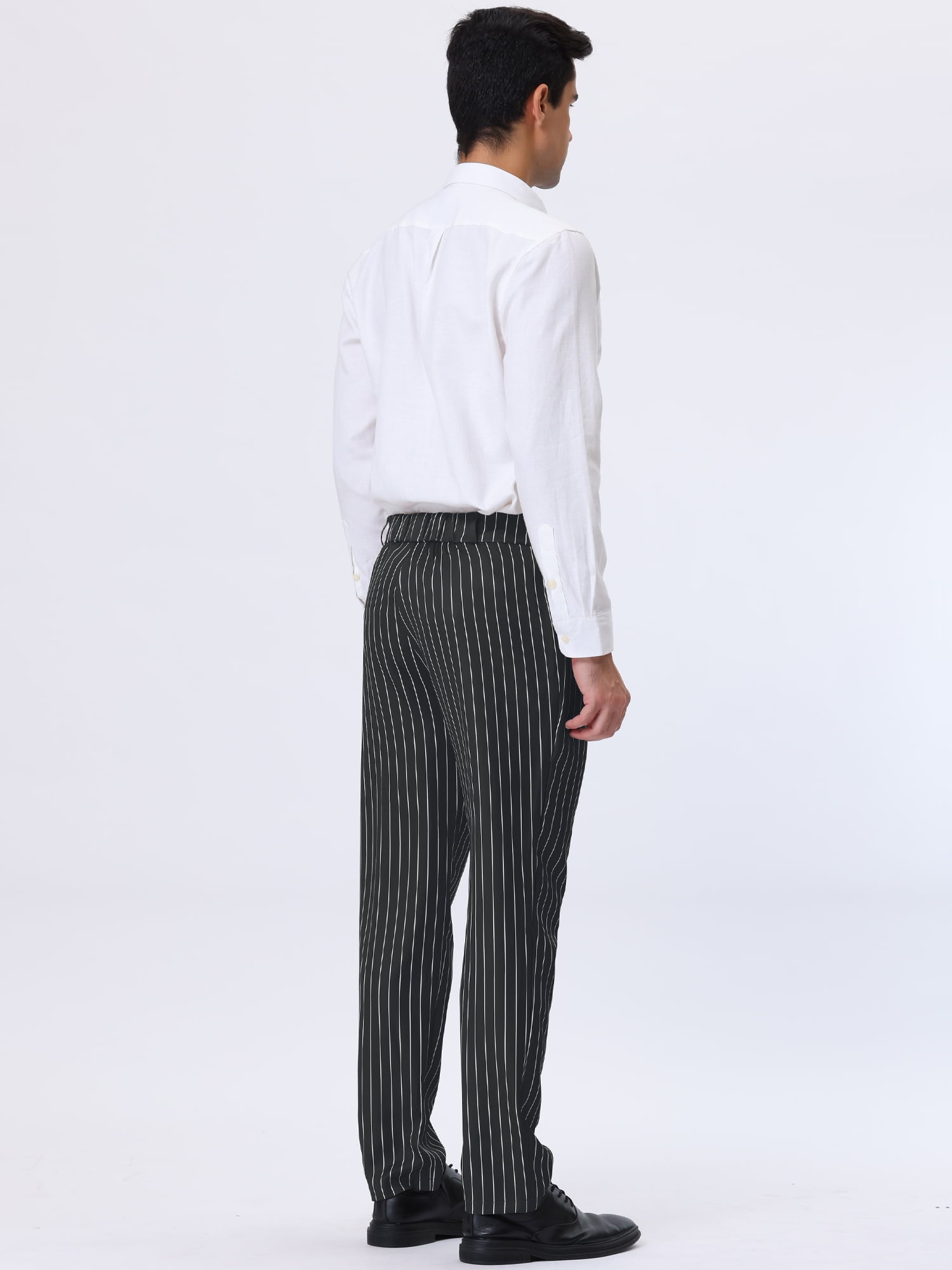 Unique Bargains Men's Striped Dress Pants Straight Fit Color Block Office Suit Trousers 28 Black