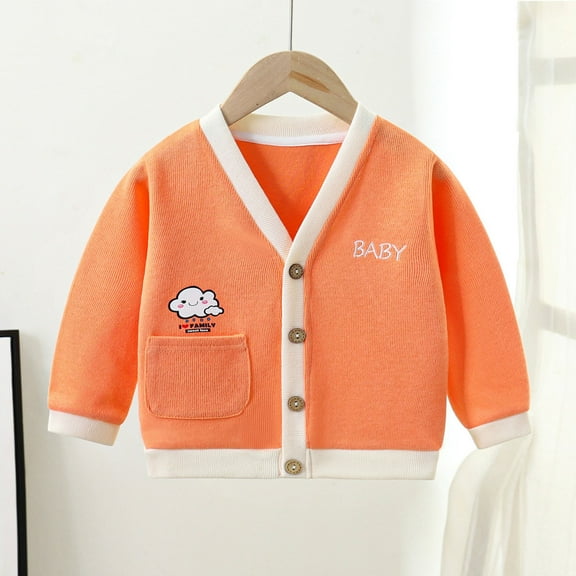 Girls Cardigan Plush Sweater Long Sleeve Button Down Solid Outwear with Pockets for Kids 1-7 Years Orange 3-4 Years