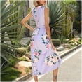thumbnail image 4 of Vestido de verano con estampado bohemio para mujer, cuello en V, sin mangas, con abertura lateral, vestido de playa, vestido de sol, vestido a media pierna Fridja  hjkh7039, 4 of 6