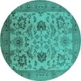 thumbnail image 1 of Ahgly Company Machine Washable Indoor Round Oriental Turquoise Blue Traditional Area Rugs, 3' Round, 1 of 4