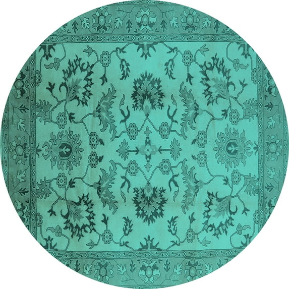 Ahgly Company Indoor Round Oriental Turquoise Blue Traditional Area Rugs, 4' Round