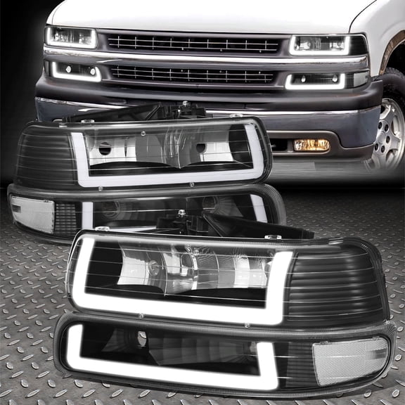 Nuvision for 99-02 Silverado 00-06 Tahoe LED DRL Headlight Bumper Lamps Black/Clear