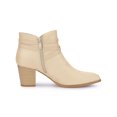 thumbnail image 3 of BLISSFUL STEP Women's Buckle Decor Cross Strap Pointed Toe Block Heel Ankle Boots Beige 6.5, 3 of 8