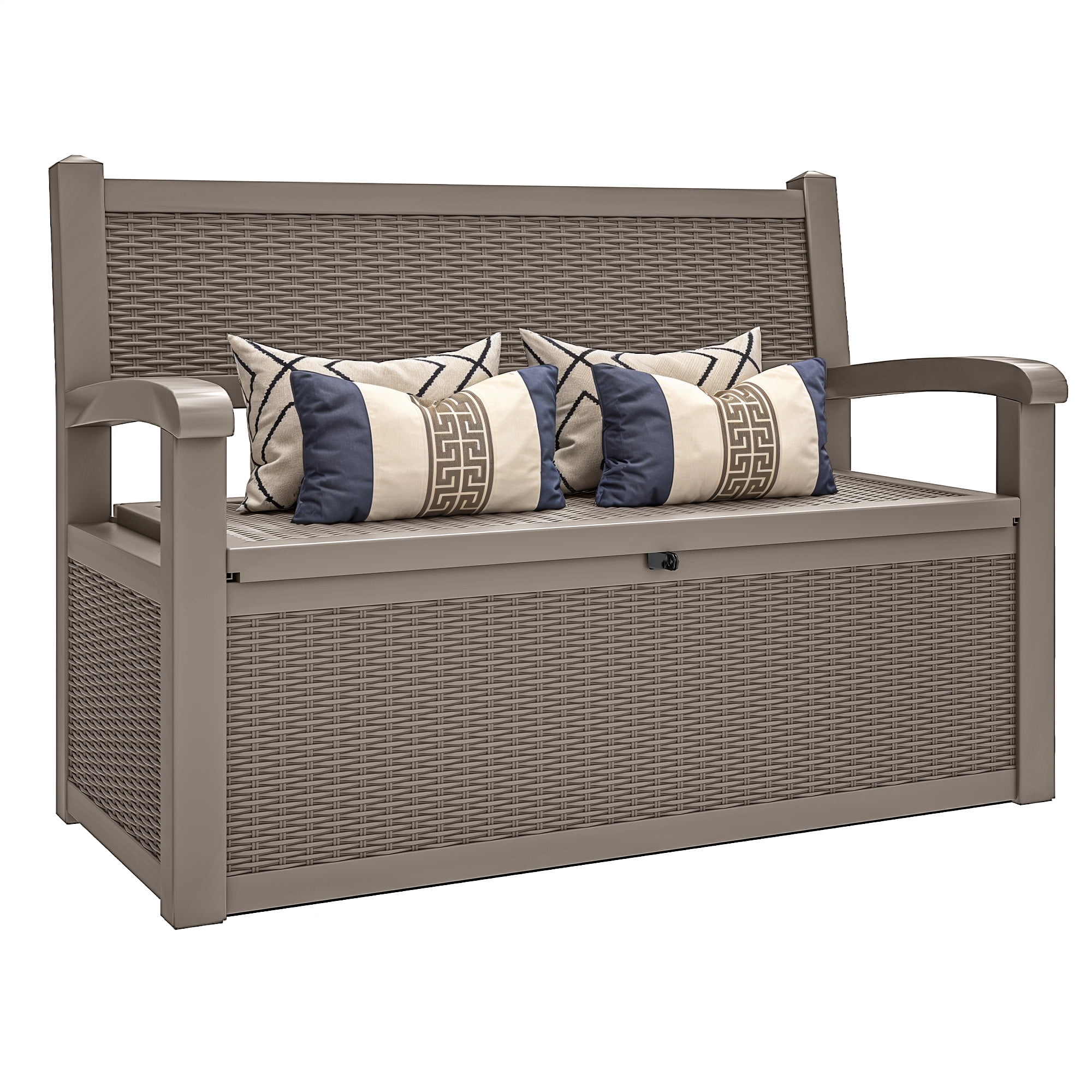 Uforic Uforic 70 Gallon Outdoor Resin Deck Bench,Waterproof & Lockable Storage Box  Bench with Armrests for Garden Patio, Light Brown